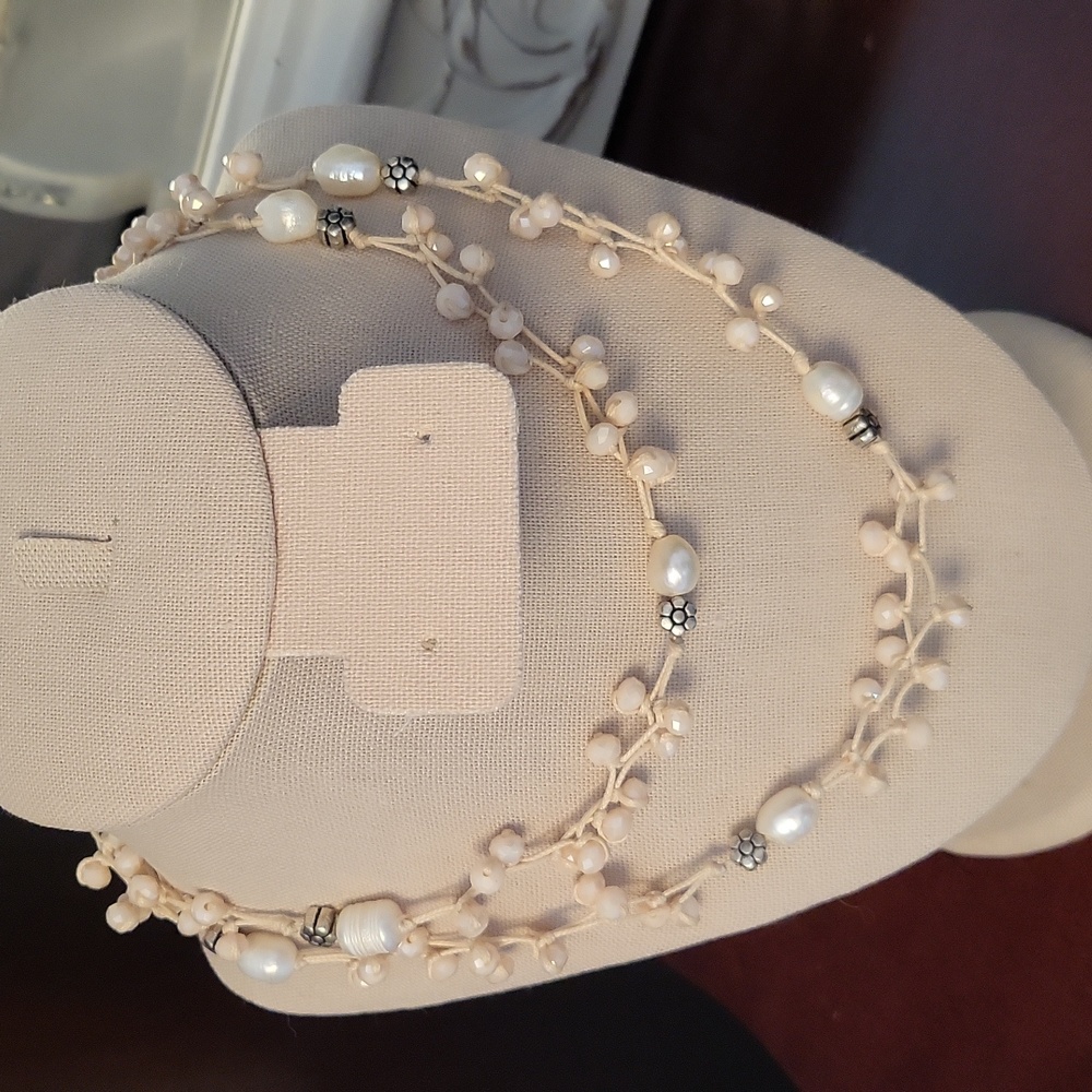 Sweet Lola Pink Beaded Woven Necklace with Pearls & Silver Beads